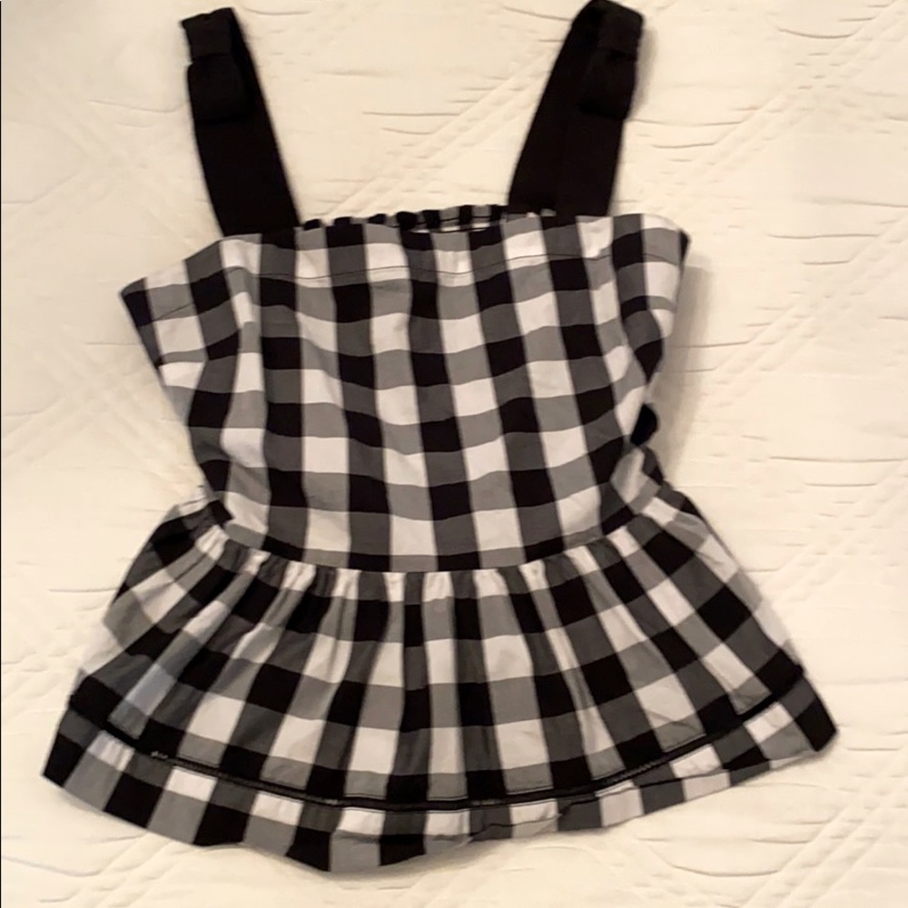 black and white check peplum tank with bows